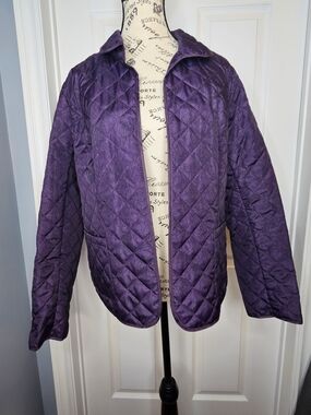 NWOT Northern Reflections Purple Black Quilted Jacket Open Front Lightweight  L
